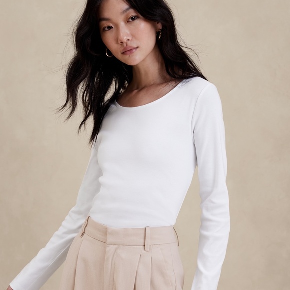 New! BANANA REPUBLIC Refined Scoop-Neck T-Shirt in Crisp White, Size Large - Picture 8 of 8